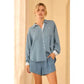 WASHED TENCEL SHIRT WITH POCKET AND STRIPE CUFF - CHAMBRAY BLUE