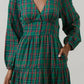 PLAID BUTTON DOWN MIDI DRESS - GREEN MULTI