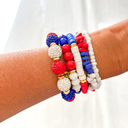 RED WHITE AND BLUE FLAG BRACELET STACK