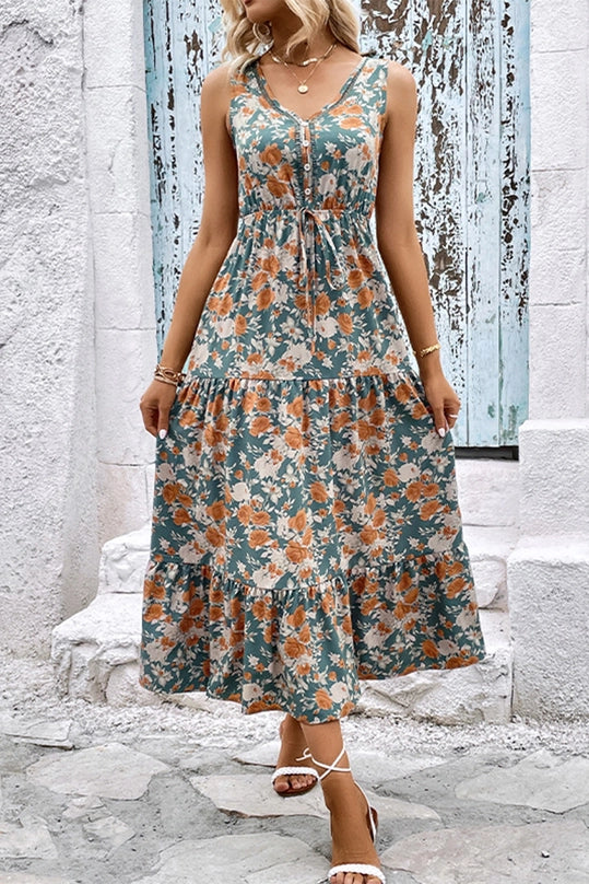 FLORAL SLEEVELESS TIERED DRESS
