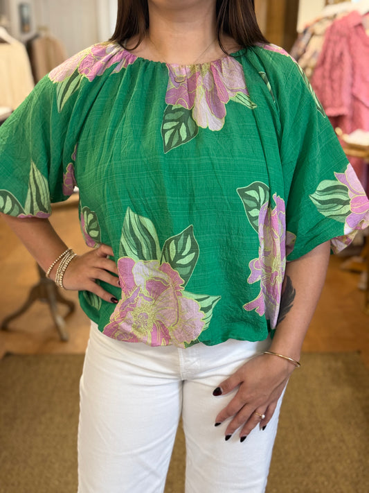 FLORAL PRINT BUBBLE TOP - GREEN FLORAL