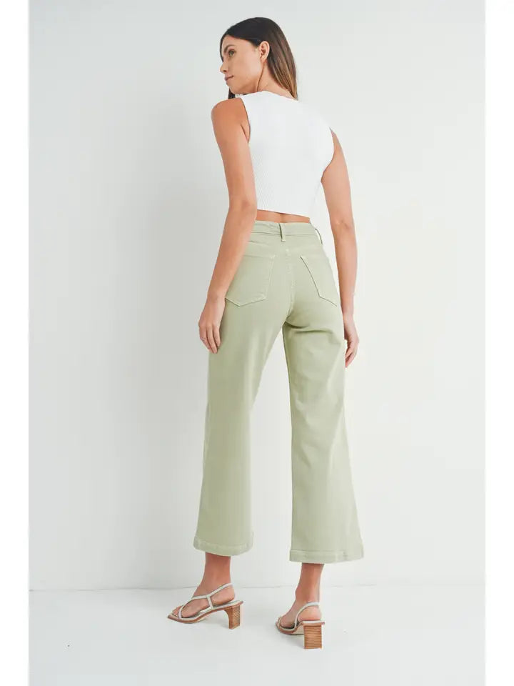 PATCH POCKET WIDE LEG JEANS - LIGHT SAGE