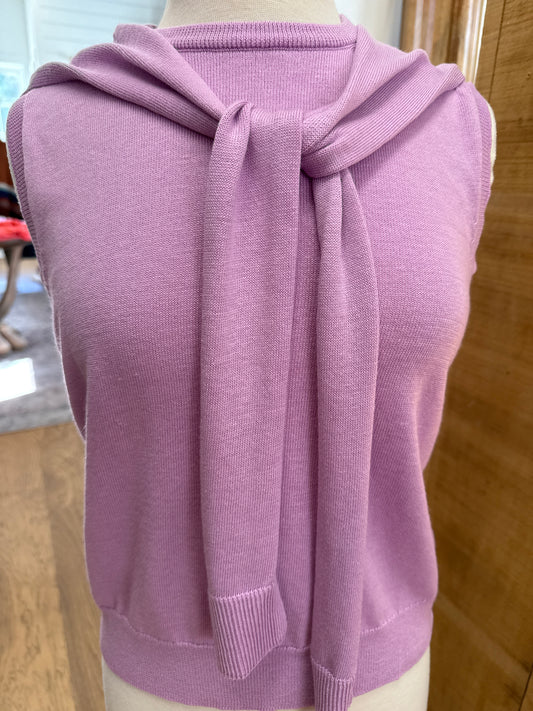 SLEEVELESS SWEATER TIE NECK - LILAC