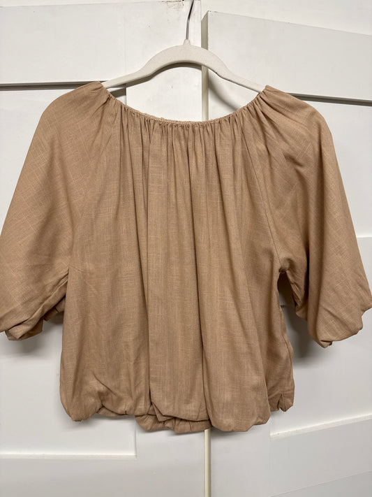 PUFF SLEEVE FLOWY BLOUSE - TAN
