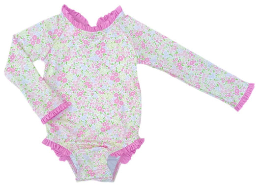 LEIGHTON ONE PIECE RASH GUARD - FUCHSIA FLORAL