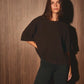 SHORT SLEEVE CREW NECK BOXY LIGHT WEIGHT SWEATER TOP - BROWN