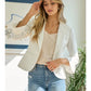 3/4 RUFFLE SLEEVE SOLID BLAZER - OFF WHITE