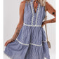 STRIPED PRINT RIC-RAC TRIM SLEEVELESS MINI DRESS
