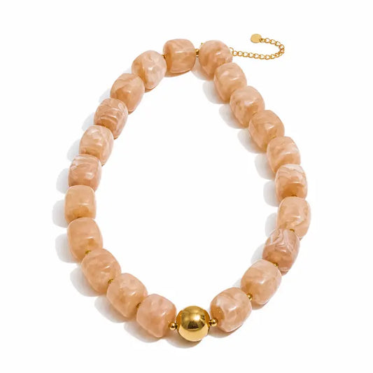 OAKLEY NEUTRAL CHUNKY BEADED STATEMENT NECKLACE
