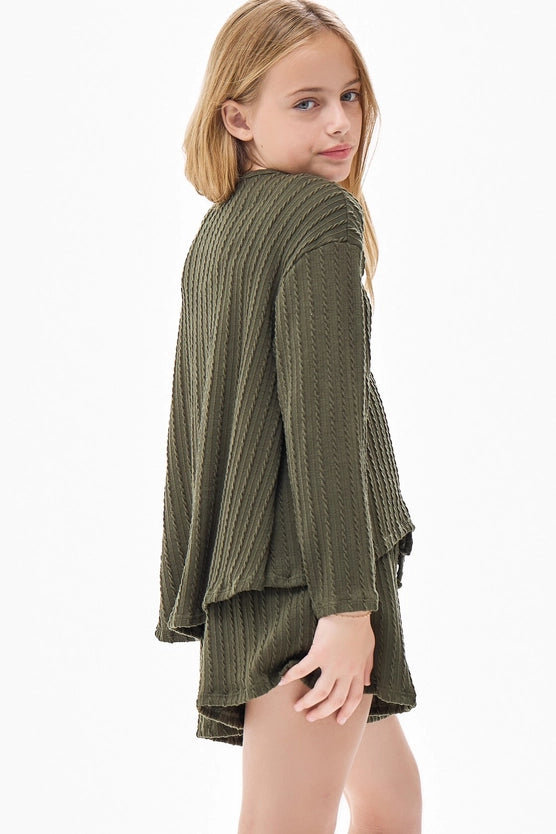 EMBOSSED KNIT TOP AND SKORT SET - OLIVE