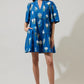 FLORAL DIXIE SPLIT NECK SHIFT DRESS - BLUE