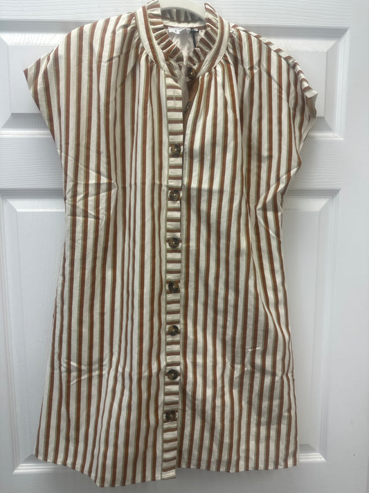 STRIPE BUTTON UP DRESS - BROWN