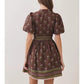 BORDER PRINT BELTED MINI DRESS - CHOCOLATE