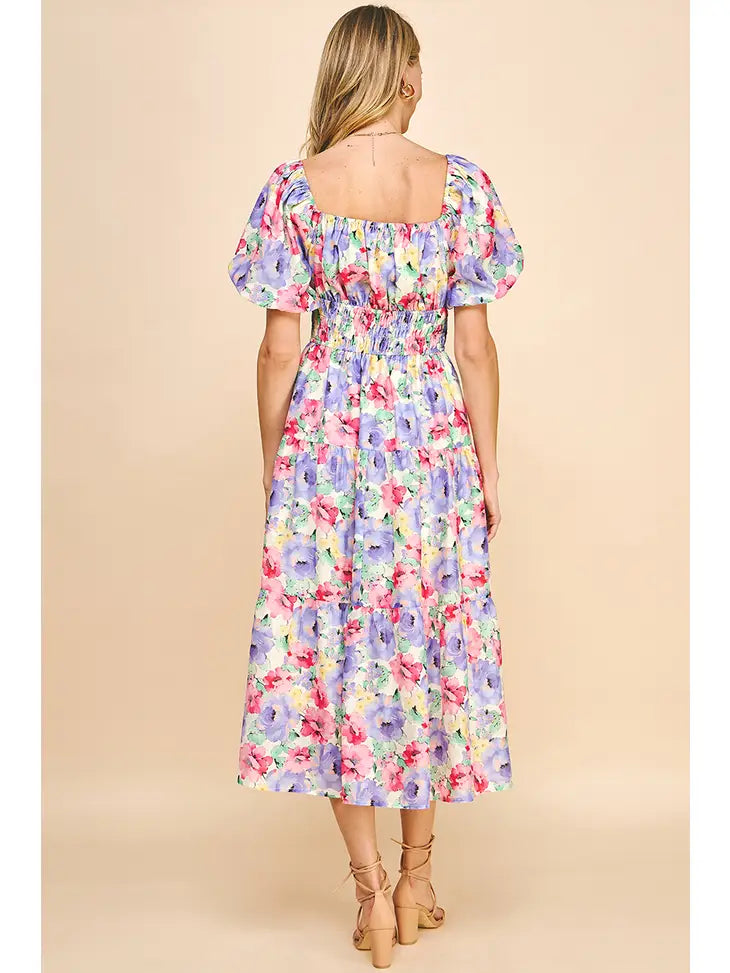 FLORAL PRINT MAXI DRESS - WHITE MULTI
