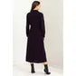 ON REPEAT BUTTON UP CINCHED MIDI DRESS - BLACK