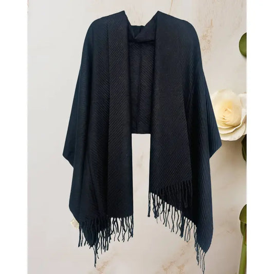 LUXURIOUSLY SOFT FRINGED SCARF SHAWL - BLACK