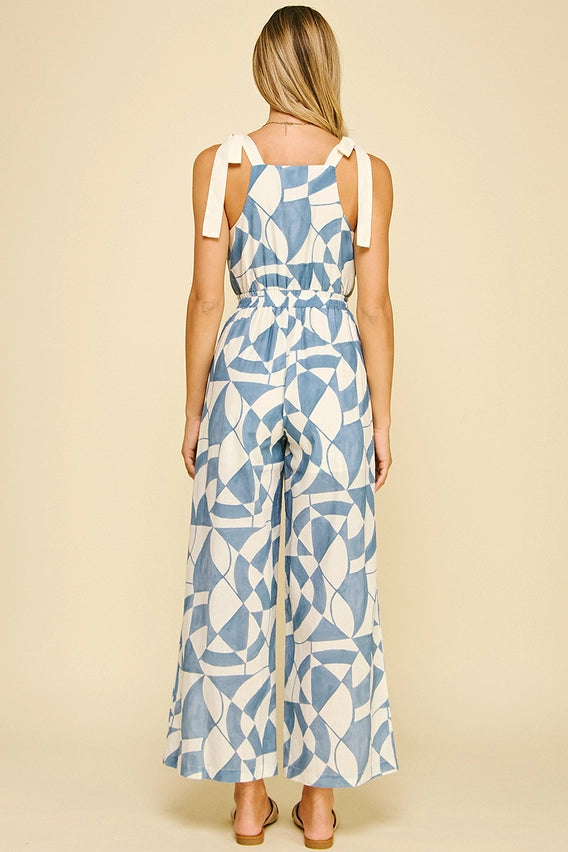 SELF TIE STRAP JUMPSUIT - BLUE