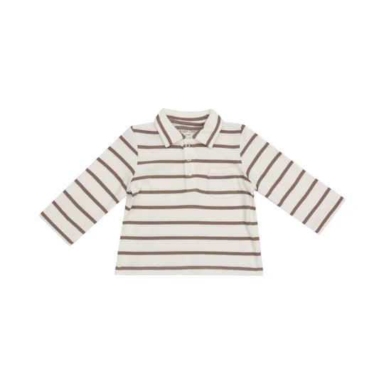 LS POLO SHIRT - BROWN RIBBED STRIPED