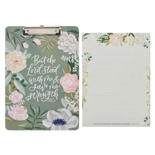 CLIPBOARD W/PAD FLORAL BUT THE LORD STOOD WITH ME 1 TIM 4:17