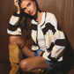 LONG SLEEVE ROUND NECK STRIPED SOFT CARDIGAN - BROWN-MULTI STRIPE