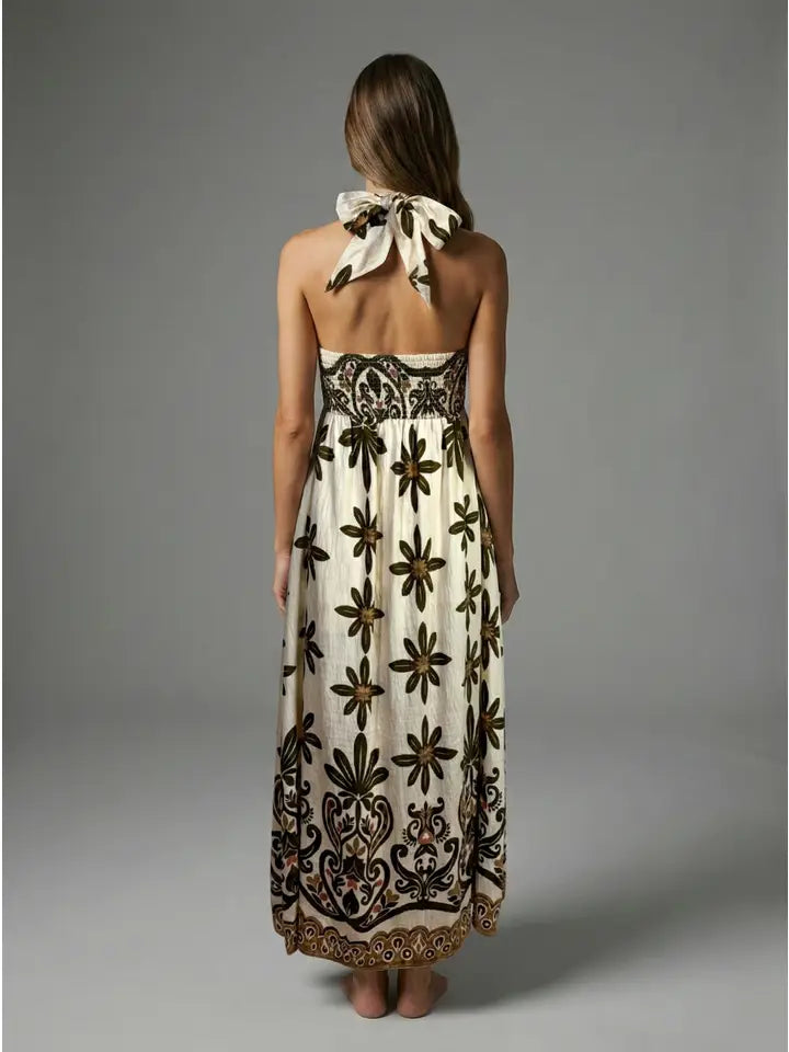 OLIVE VEIL HALTER MAXI DRESS