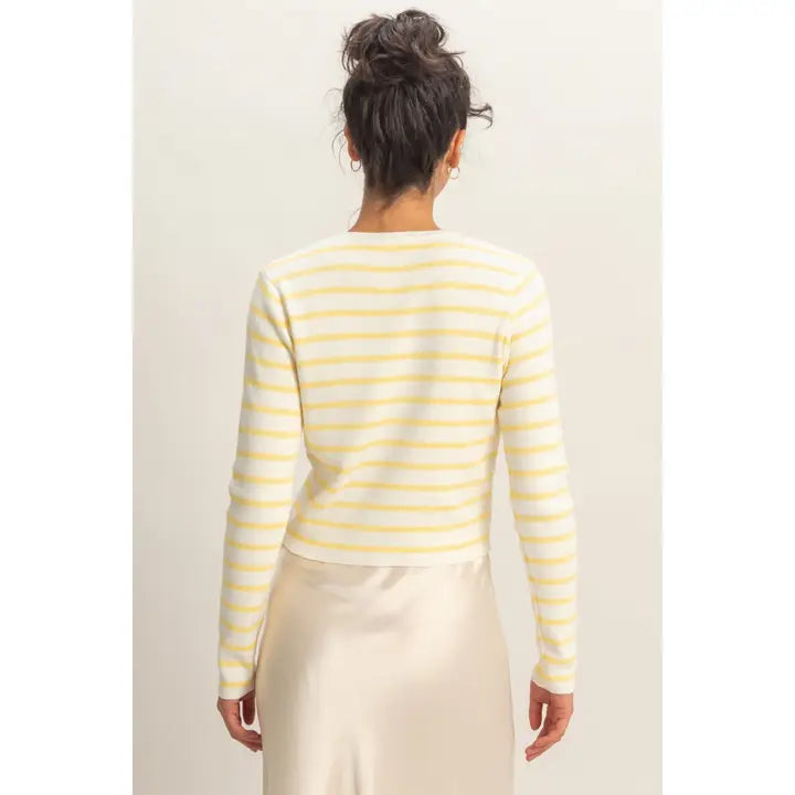STRIPED BUTTON-UP CARDIGAN  - YELLOW