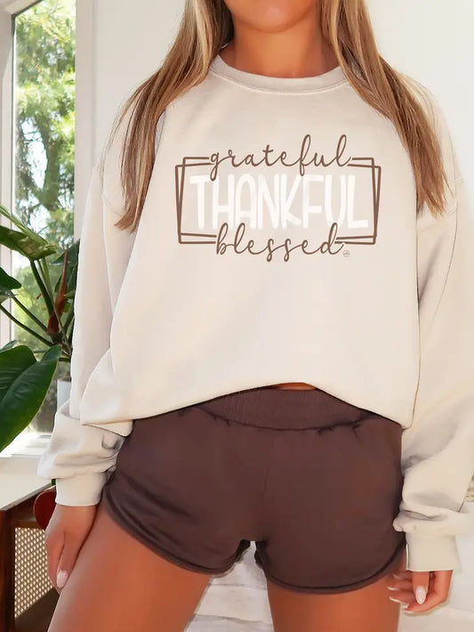GRATEFUL THANKFUL BLESSED SWEATSHIRT - TAN