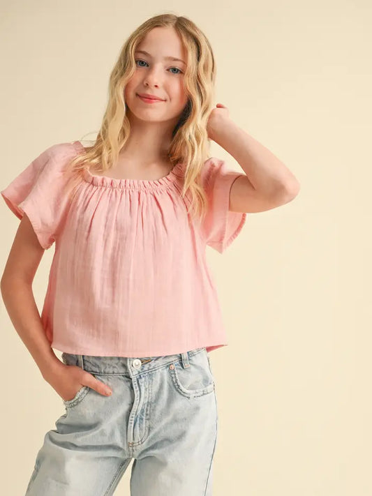 PEASANT SS LOOSE FIT TOP - PINK