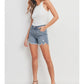 HIGH RISE HEM DETAIL SHORT - MEDIUM WASH