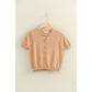 CREW NECK SHORT SLEEVE BUTTONED CARDIGAN  - DARK TAUPE