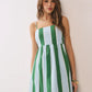 STRIPED BACK SMOCKED DETAIL SIDE POCKET MAXI DRESS - GREEN