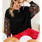 SEQUIN BALLOON SLEEVE SOFT KNIT TOP - BLACK MULTI