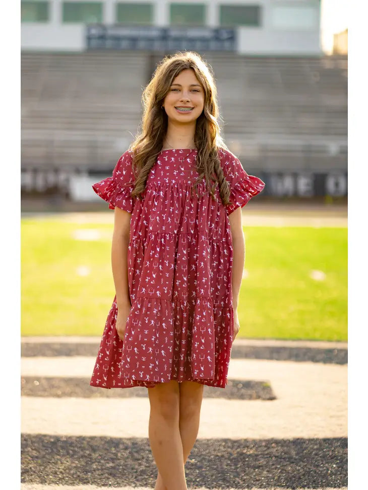 GAME DAY TIER DRESS - BURGUNDY