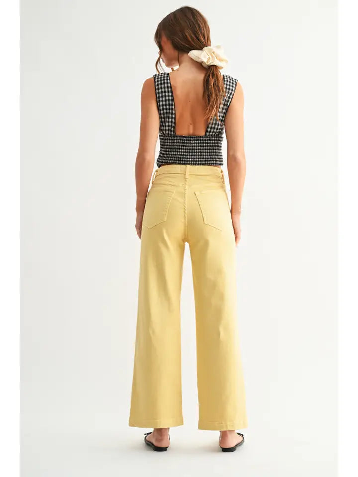 PATCH POCKET WIDE LEG JEANS - YELLOW