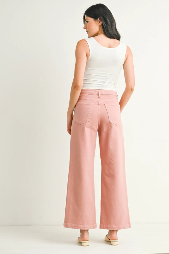 PATCH POCKET WIDE LEG JEANS - DUSTY CORAL