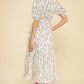 PRINT TIERED MIDI DRESS - BROWN