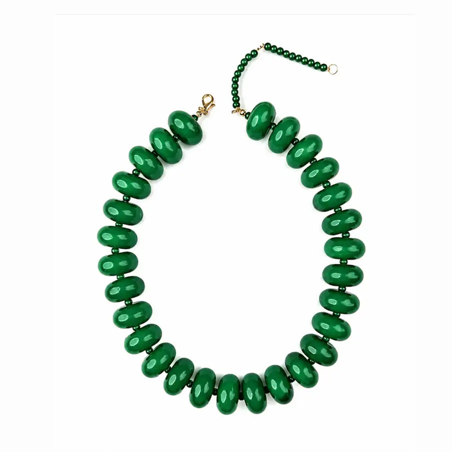 POLISHED BEAD STATEMENT NECKLACE - DARK GREEN