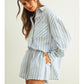 STRIOED BUTON DOWN LINEN SHIRT - BLUE