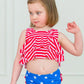 GIRLS SHIMMER STARS & STRIPES FLOUNCE BIKINI WITH REAR RUFFLES
