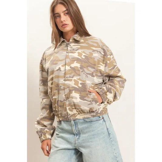 CAMOUFLAGE ZIP-UP JACKET - STONE