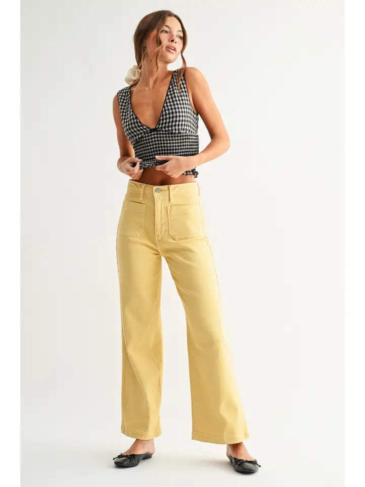 PATCH POCKET WIDE LEG JEANS - YELLOW