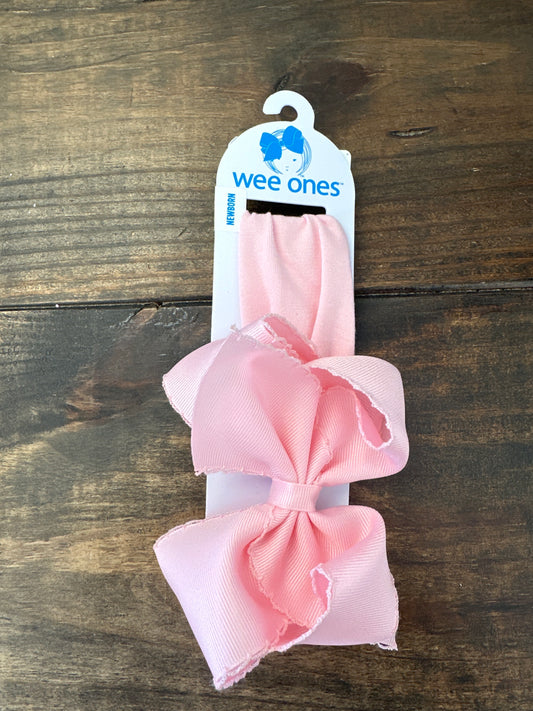 SMALL KING MOONSTITCH BOW ON JERSEY BAND HEADBAND - LIGHT PINK