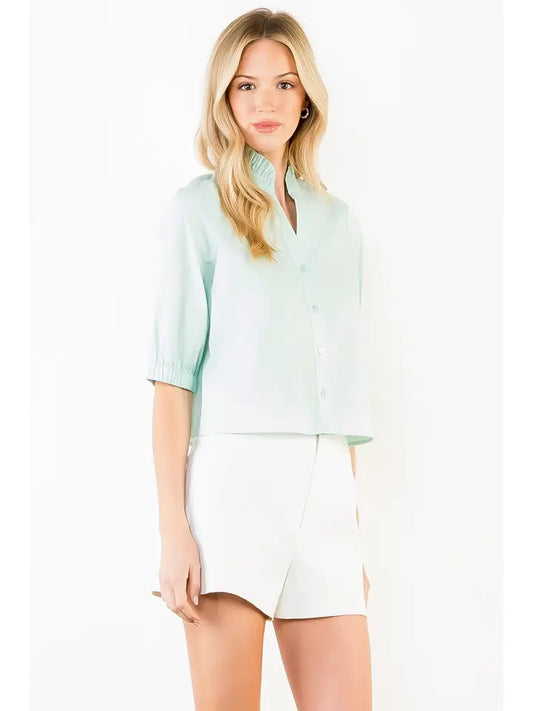 SHORT SLEEVE V-NECK TOP - MINT