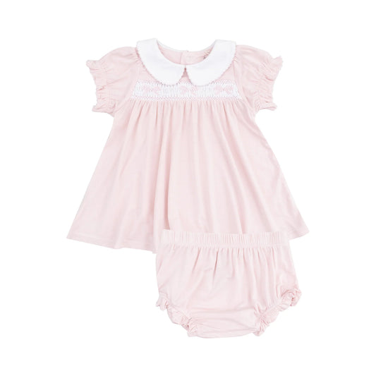 SMOCKED PETERPAN COLLAR DRESS W/ BLOOMER - PINK