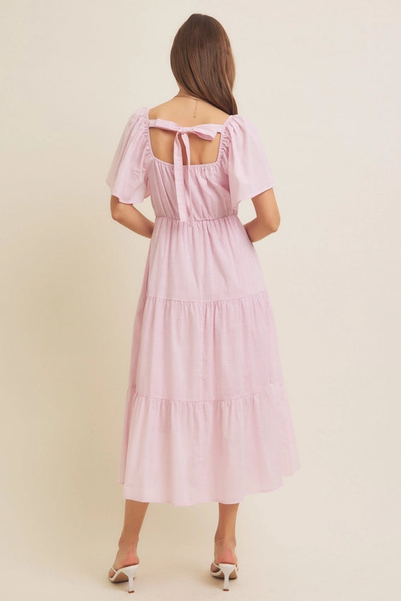 TIERED FLORAL MIDI DRESS - BALLERINA PINK