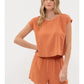 LINEN BLEND TOP AND SHORT SET - TERRACOTTA