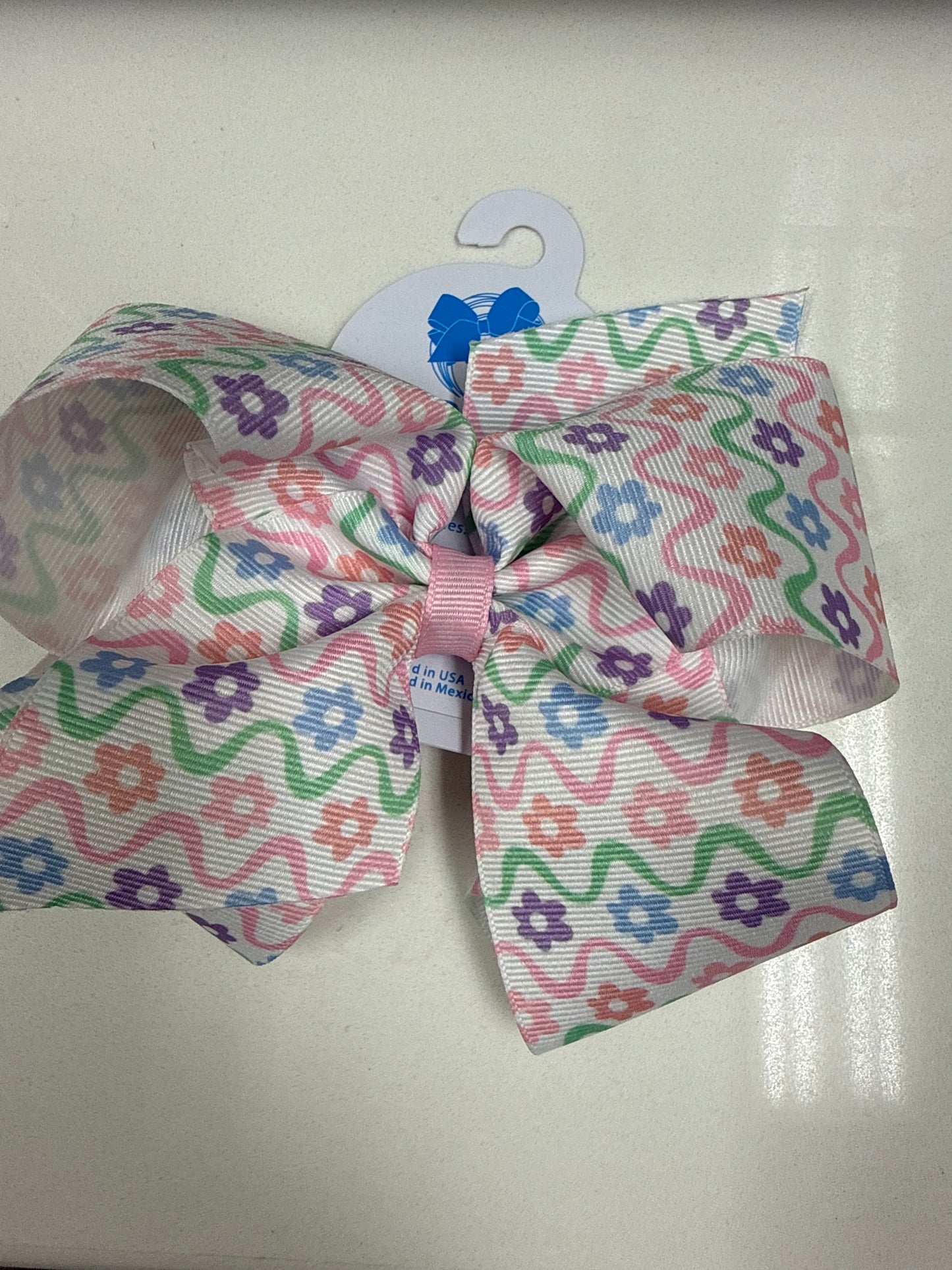 FLOWER PRINT GROSGRAIN BOW - ASSORTED SIZES