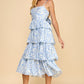 ANIMAL PRINT TIERED RUFFLED SKIRT DRESS - BLUE