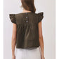 RUFFLE SLEEVE BUTTON BACK TOP - OLIVE