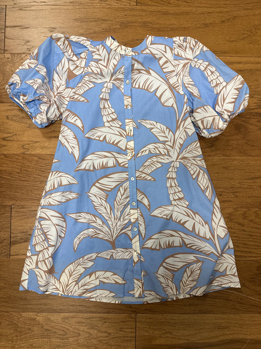 PALM PUFF SLEEVE DRESS  - BLUE